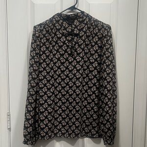 Ann Taylor Black Blouse with Cream Floral  Print